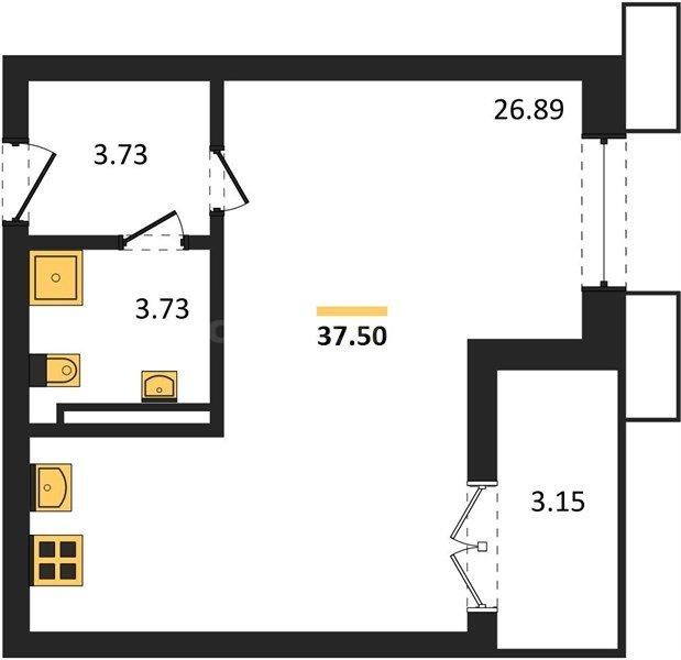 Новостройка-Студия, 37 м², 2/9 этаж