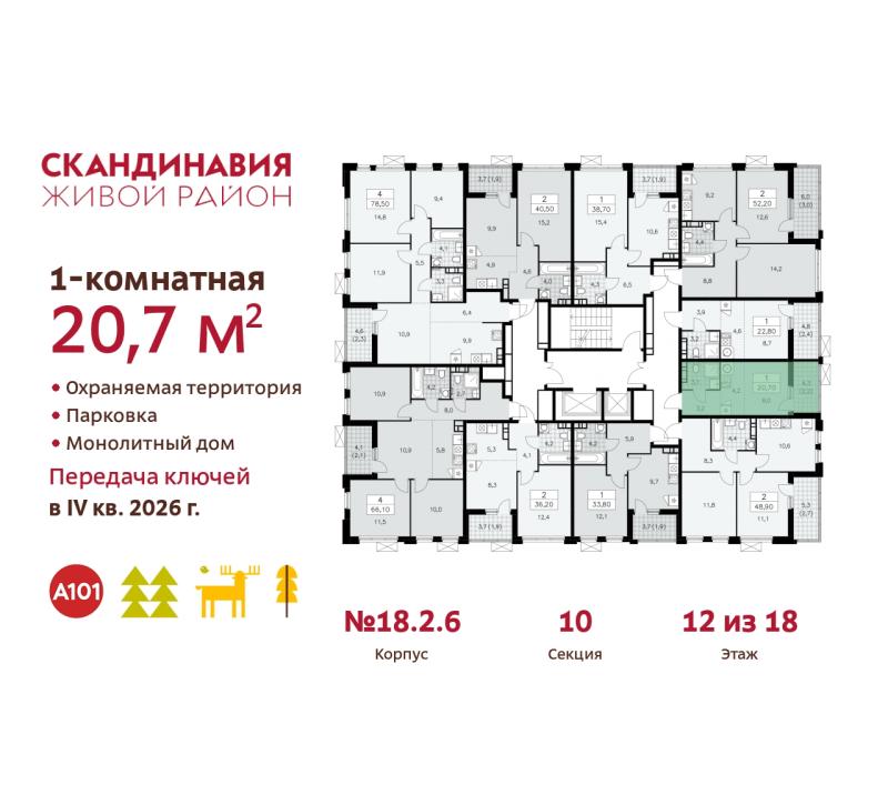 1-комн. квартира, 20 м², 12/18 этаж