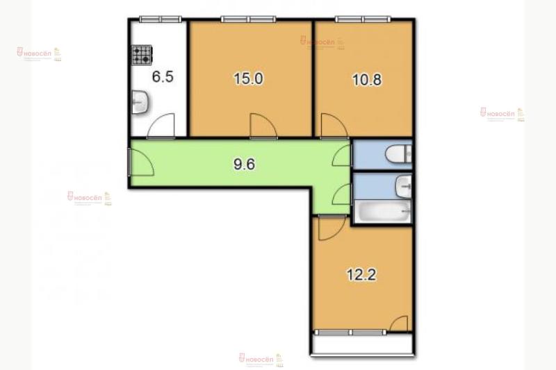1 комната в 3-комнатной квартире, 15 м2