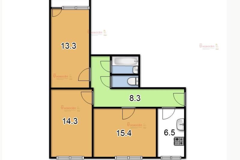 3-комнатная квартира, 63 м2