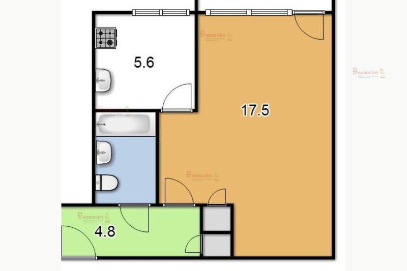1-комнатная квартира, 29 м2