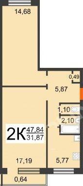 2-комнатная квартира, 46.8 м2