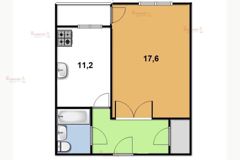 1-комнатная квартира, 39.7 м2